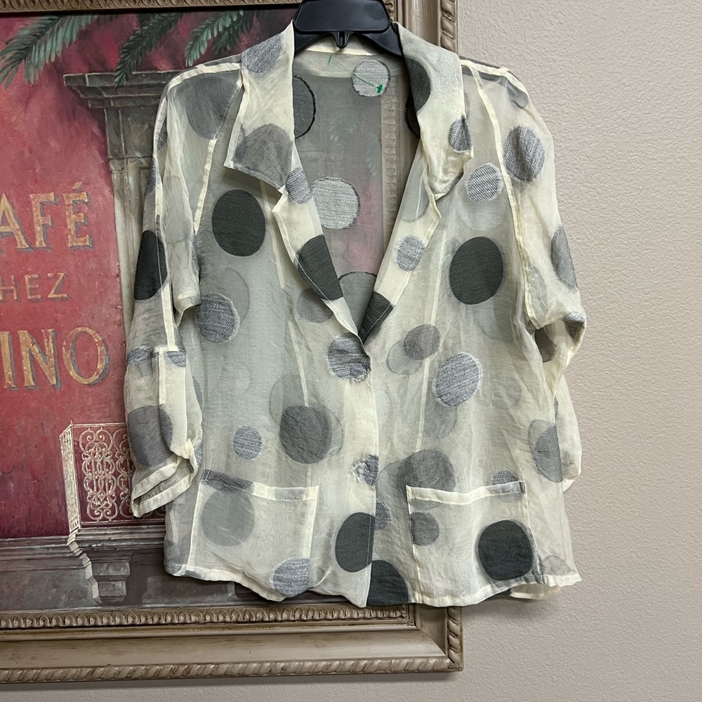 💄Babette …Art to Wear…Sheer Polka Dot Blazer - Cream and Gray
